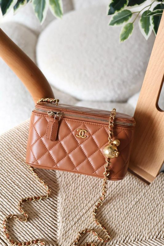 CHANEL Small Pearl Crush Quilted Lambskin Vanity Case With Chain Brown In Dubai