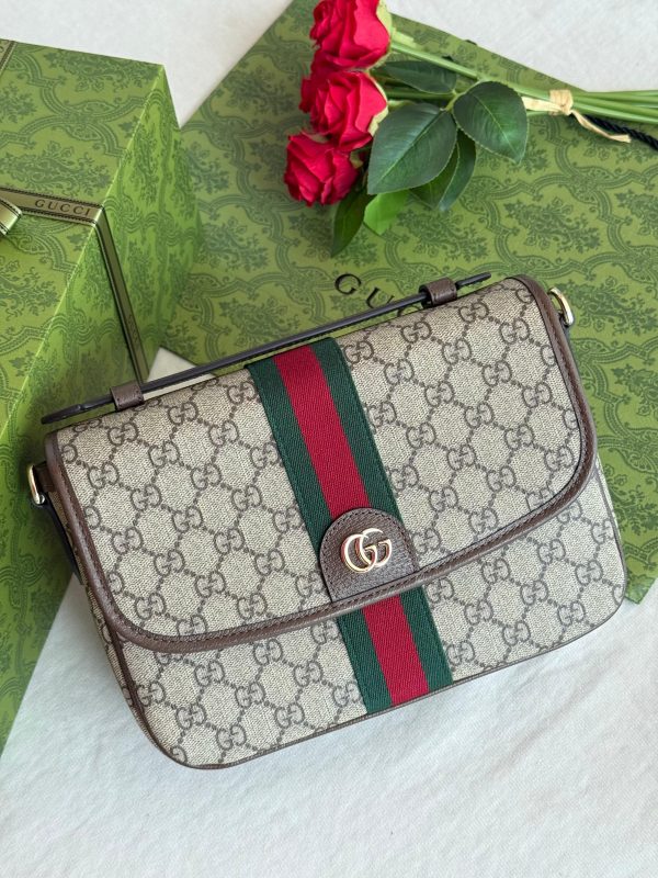 Gucci Ophidia Top Handle Beige Dark Brown
