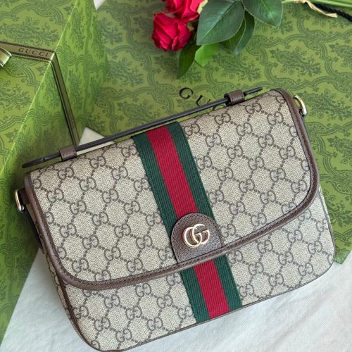 Gucci Ophidia Top Handle Beige Dark Brown