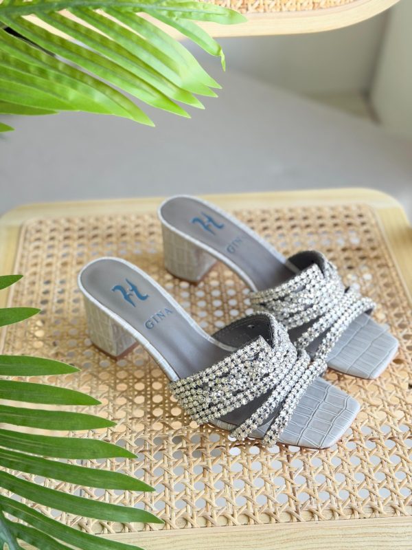 Gina Rodeo Crystal Silver Croc Leather Heels