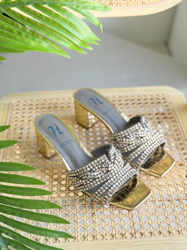 Gina Rodeo Crystal Gold Croc Leather Heels