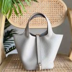 Hermes Picotin Lock 18 Gris Pale Taurillon Clemence Leather Top Handles Bags