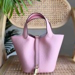 Hermes Picotin Lock 18 Rose Sakura Taurillon Clemence Leather Top Handles Bags