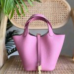 Hermes Picotin Lock 22 Pink Taurillon Clemence Leather Top Handles Bags
