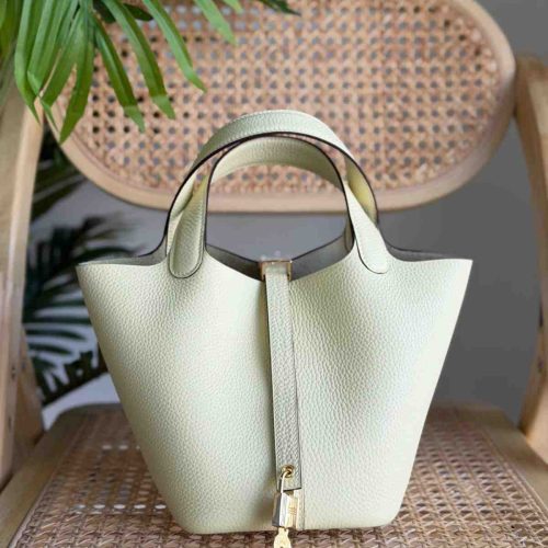 Hermes Picotin Lock 18 Gris Neve Taurillon Clemence Leather Top Handles Bags