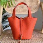 Hermes Picotin Lock 18 Orange Taurillon Clemence Leather Top Handles Bags