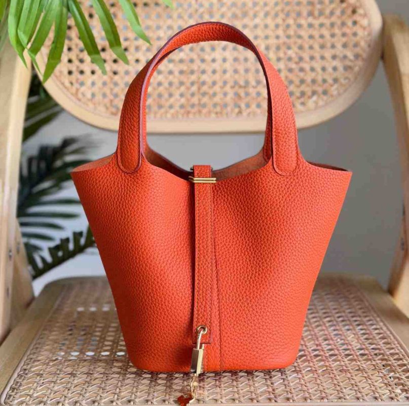 Hermes Picotin Lock 18 Orange Taurillon Clemence Leather Top Handles Bags