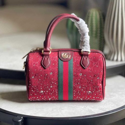 Gucci Ophidia Boston Bag Burgundy Crystals