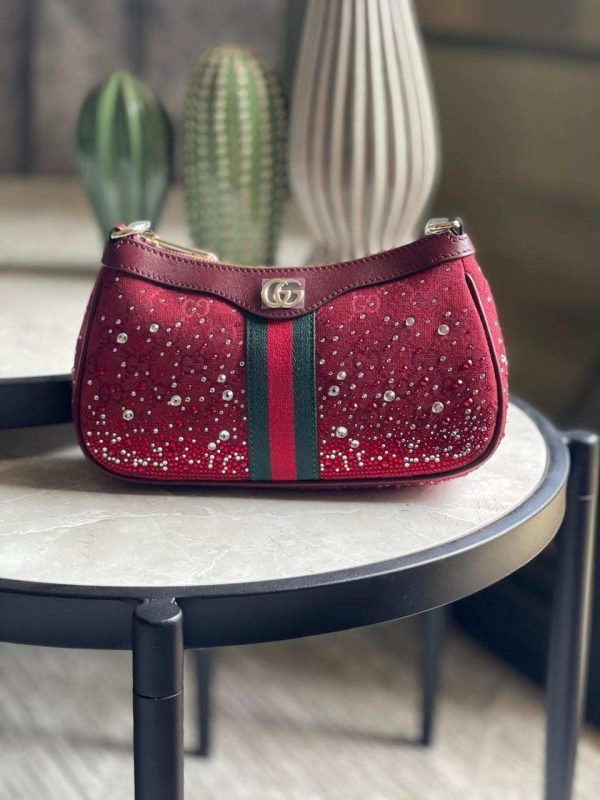 Gucci Ophidia Shoulder Bag Burgundy Crystals