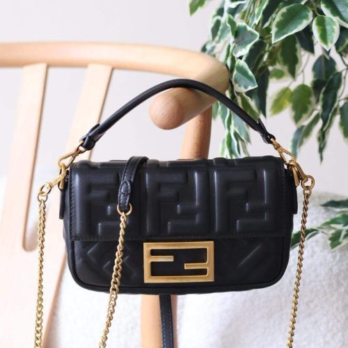 Fendi Baguette Mini Black FF Leather Bag