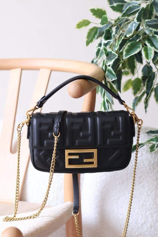 Fendi Baguette Mini Black FF Leather Bag