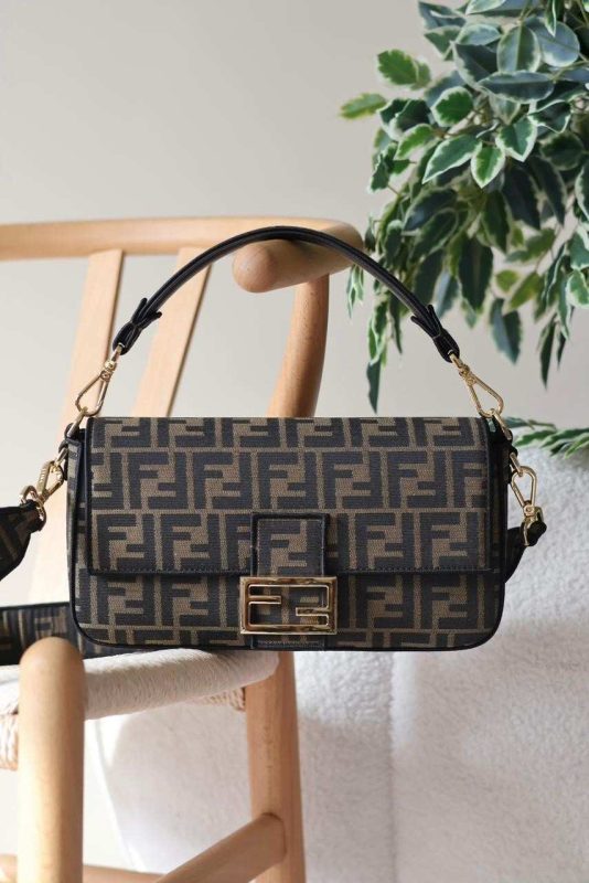 Fendi Baguette Brown FF Jacquard Bag