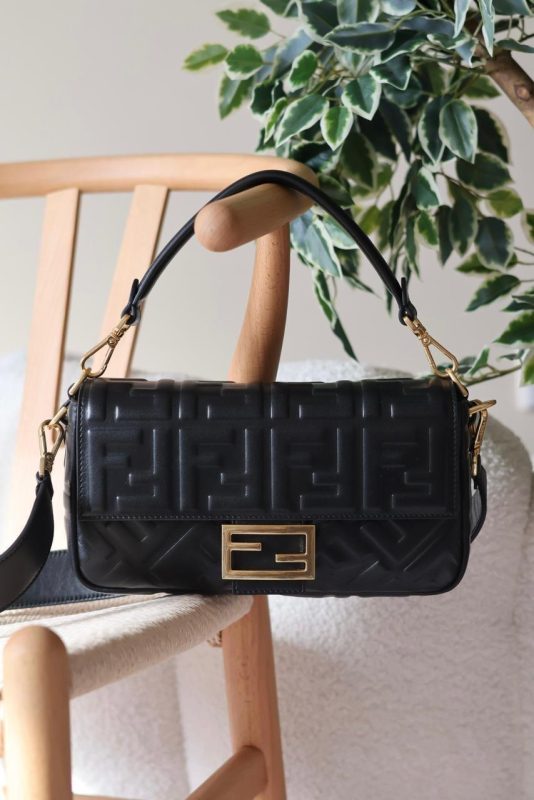 Fendi Baguette Black FF Nappa Leather Bag