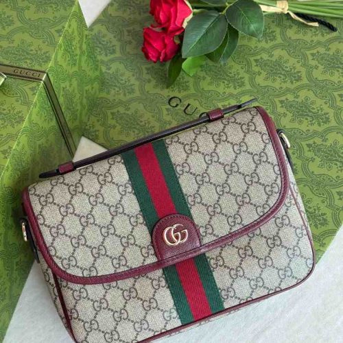 Gucci Ophidia Top Handle Beige Burgundy
