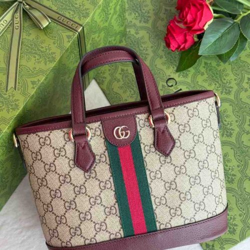 Gucci Ophidia Tote Small Beige and Burgundy