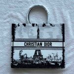 Dior Book Tote Large Eiffel Tower Embroidery White and black