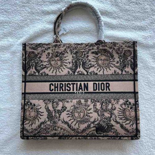 Dior Book Tote Large Ecru Brown Toile de Jouy Soleil
