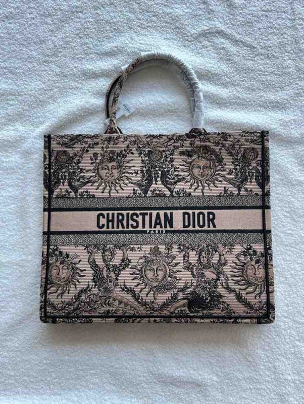 Dior Book Tote Large Ecru Brown Toile de Jouy Soleil