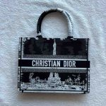 Dior Book Tote Medium Black White Paris Embroidery