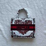 Dior Red And White Heart Embroidery Small Book Tote Bag