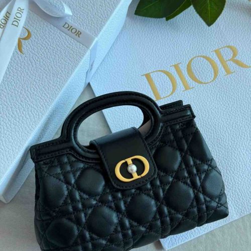 Dior Black Cannage Lambskin Jolie Top Handle Mini Bag