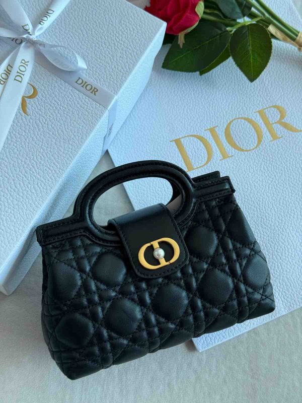 Dior Black Cannage Lambskin Jolie Top Handle Mini Bag