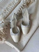 Chanel Ivory Black Tweed Lambskin Cap Toe CC Logo Slingback Pumps