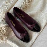 Chanel Burgundy And Black Lambskin Cap Toe CC Ballerina Flats