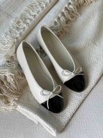 Chanel White Lambskin Cap Toe CC Ballerina Flats
