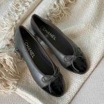 Chanel Grey And Black Lambskin Cap Toe CC Ballerina Flats