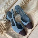 Chanel Blue Denim Tweed Fabric Cap Toe CC Slingback Pumps