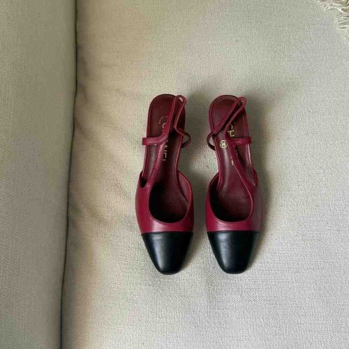 Chanel Burgundy And Black Lambskin Leather Slingback Pumps