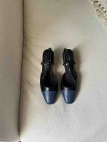 Chanel Navy and Black Lambskin Leather Slingback Pumps