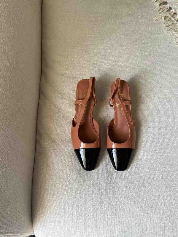 Chanel Brown And Black Lambskin Leather CC Slingback Pumps