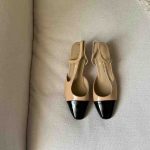 Chanel Beige Black Lambskin Leather CC Slingback Pumps