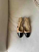 Chanel Beige Black Lambskin Leather CC Slingback Pumps