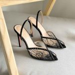 Andrea Wazen Katy 105mm Black Lace & Satin Slingback Pumps