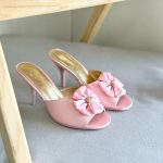 Chanel Pink Satin Camellia Flower Pearl Detail Heels