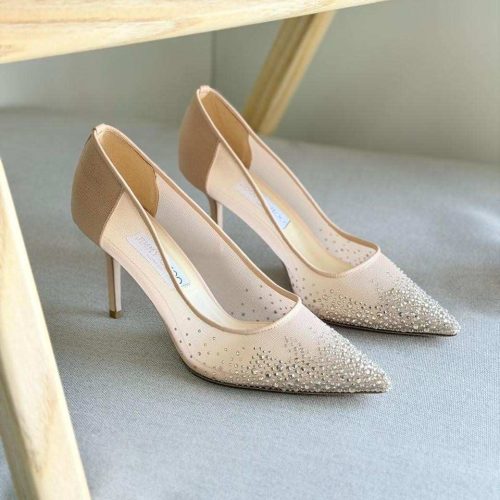 Jimmy Choo Love 85 Ballet Pink Mesh Degrade Crystals Pointed-Toe Pumps