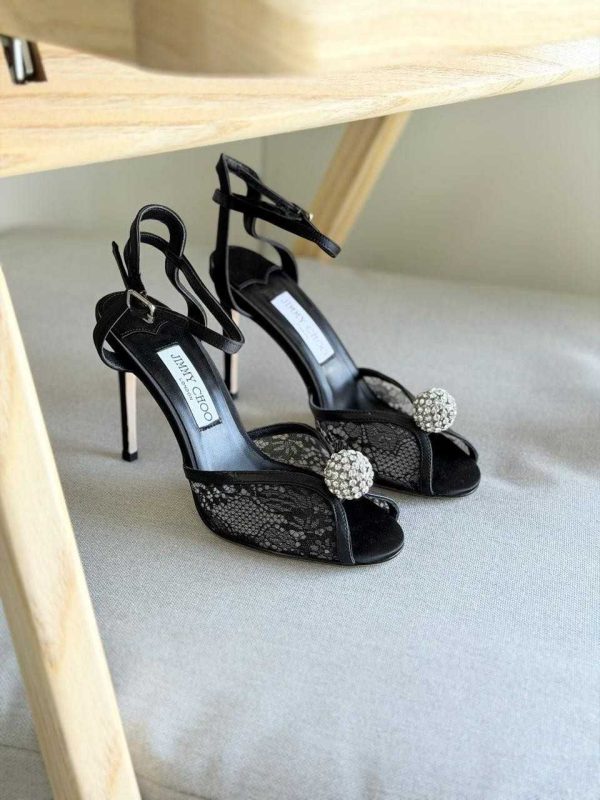 Jimmy Choo Sacora 85 Black Floral Lace Sandals