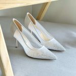 Jimmy Choo Love 85 White Mesh Degrade Crystals Pointed-Toe Pumps
