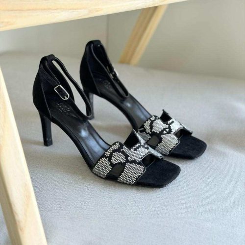 Hermes Joy 105 Black Suede Leather Figure Artistique Crystal Ankle Strap Heels Sandal