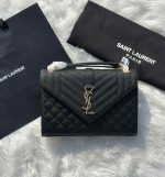 Saint Laurent Black Matelasse Medium Triquilt Monogram Envelope Shoulder Bag - Image 2
