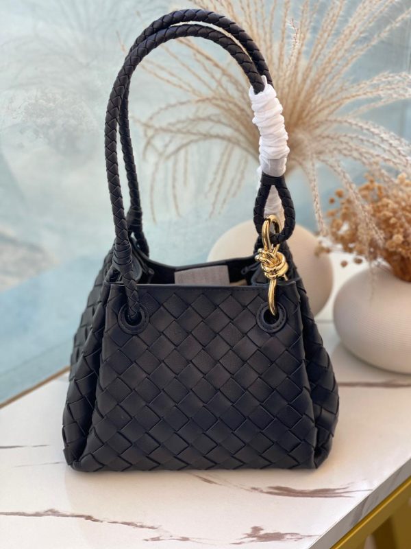 Bottega Veneta Small Parachute Black Intrecciato Leather Shoulder Bag
