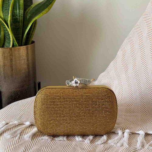 Bottega Veneta Knot Clutch Gold All-over Crystal