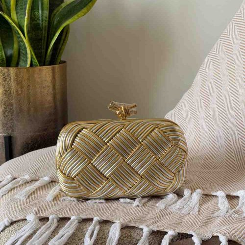 Bottega Veneta Knot Clutch Gold Silver