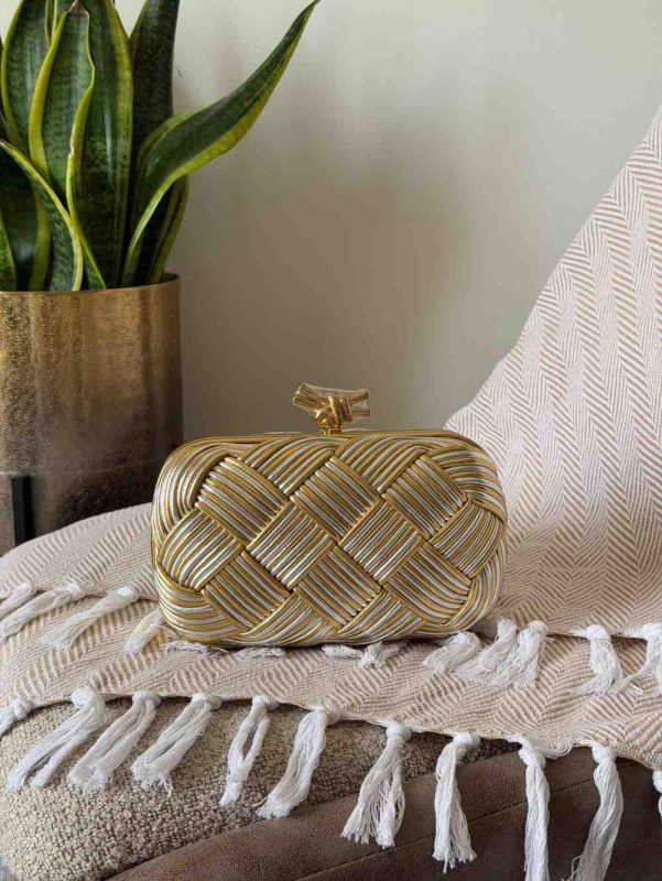 Bottega Veneta Knot Clutch Gold Silver
