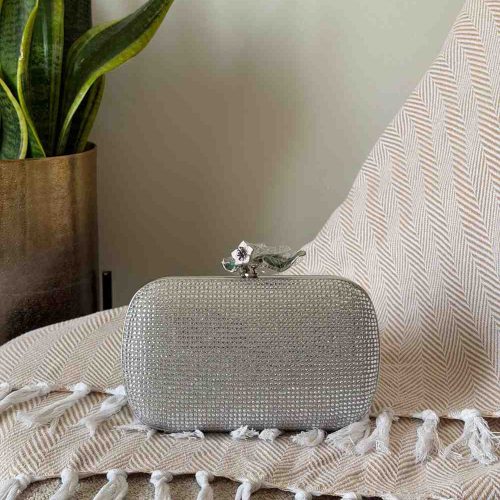 Bottega Veneta Knot Clutch Silver All-over Crystal