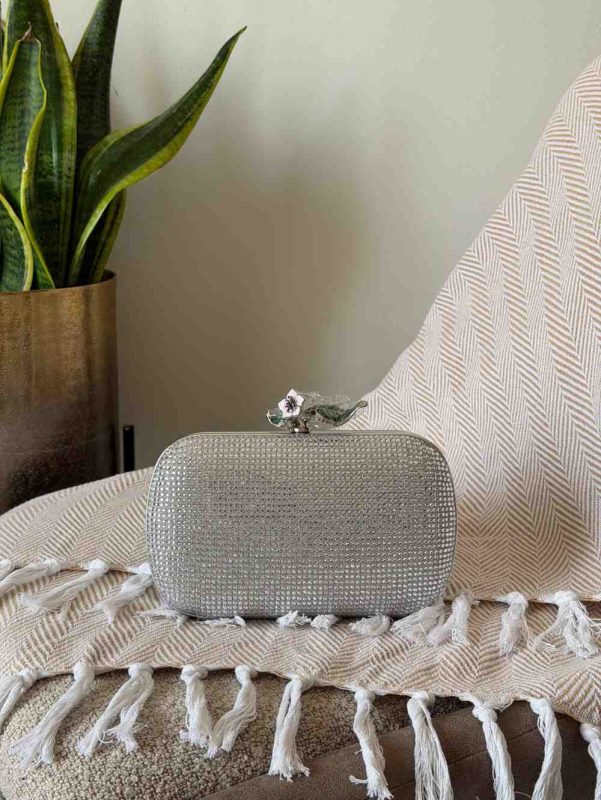 Bottega Veneta Knot Clutch Silver All-over Crystal