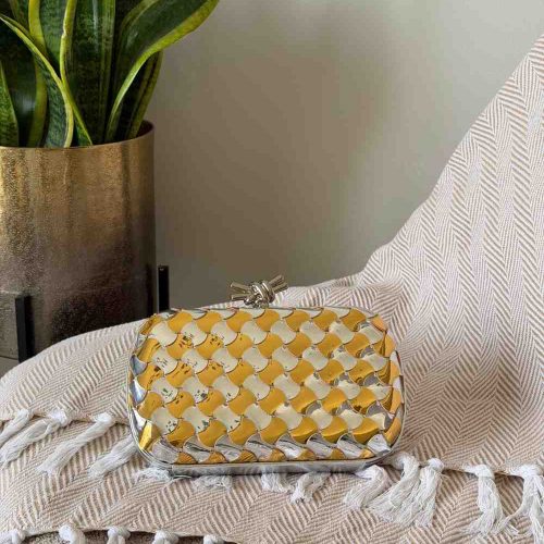 Bottega Veneta Knot Clutch Silver Gold